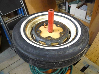 Setting up to mark the hole positions on the adapter plate. (The garden hose is not part of the project!!)
